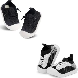 Baby Girl&Boy Toddler First Walking Shoes 6-12 Months Size 3 Black Barefoot Slip On Wide Toe Box Shoes Soft Footmates Casual Tennis Indoor Flexible Learning to Walk Rubber Sneakers