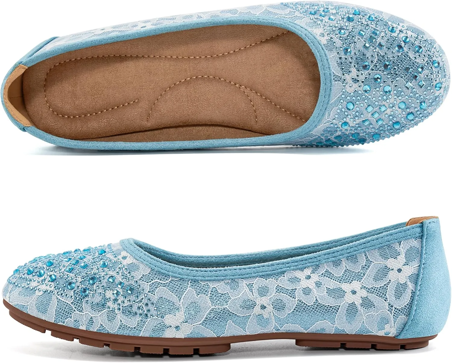 Ballet Flats for Women Dressy : Comfortable Dress Rhinestone Lace Wedding Flat for 2025 - Ladies Slip On Walking Office Shoes
