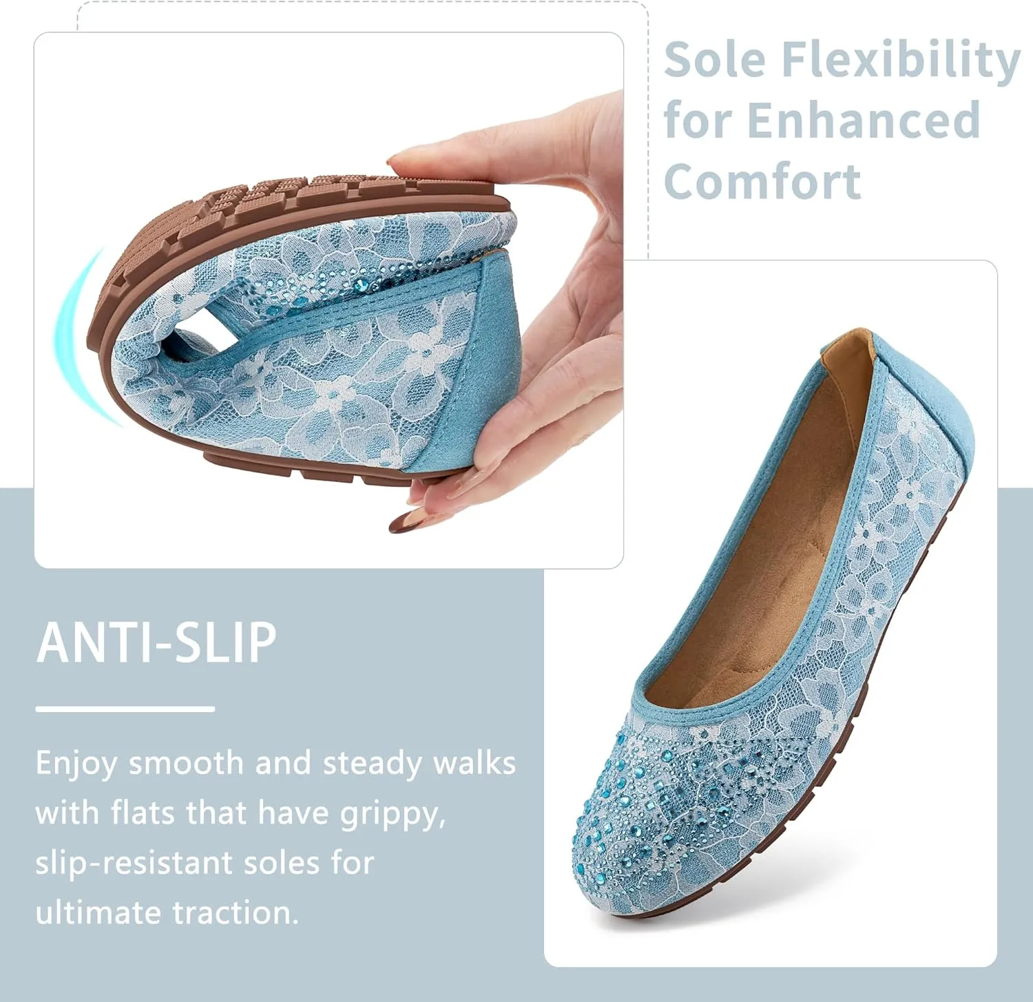 Ballet Flats for Women Dressy : Comfortable Dress Rhinestone Lace Wedding Flat for 2025 - Ladies Slip On Walking Office Shoes