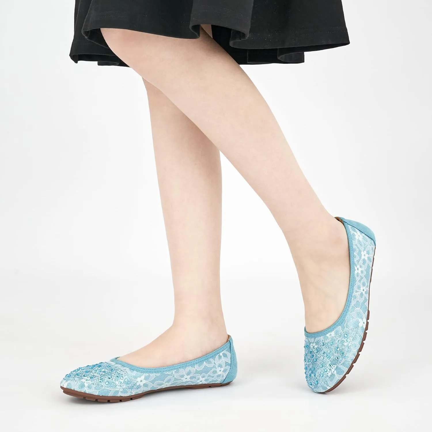 Ballet Flats for Women Dressy : Comfortable Dress Rhinestone Lace Wedding Flat for 2025 - Ladies Slip On Walking Office Shoes