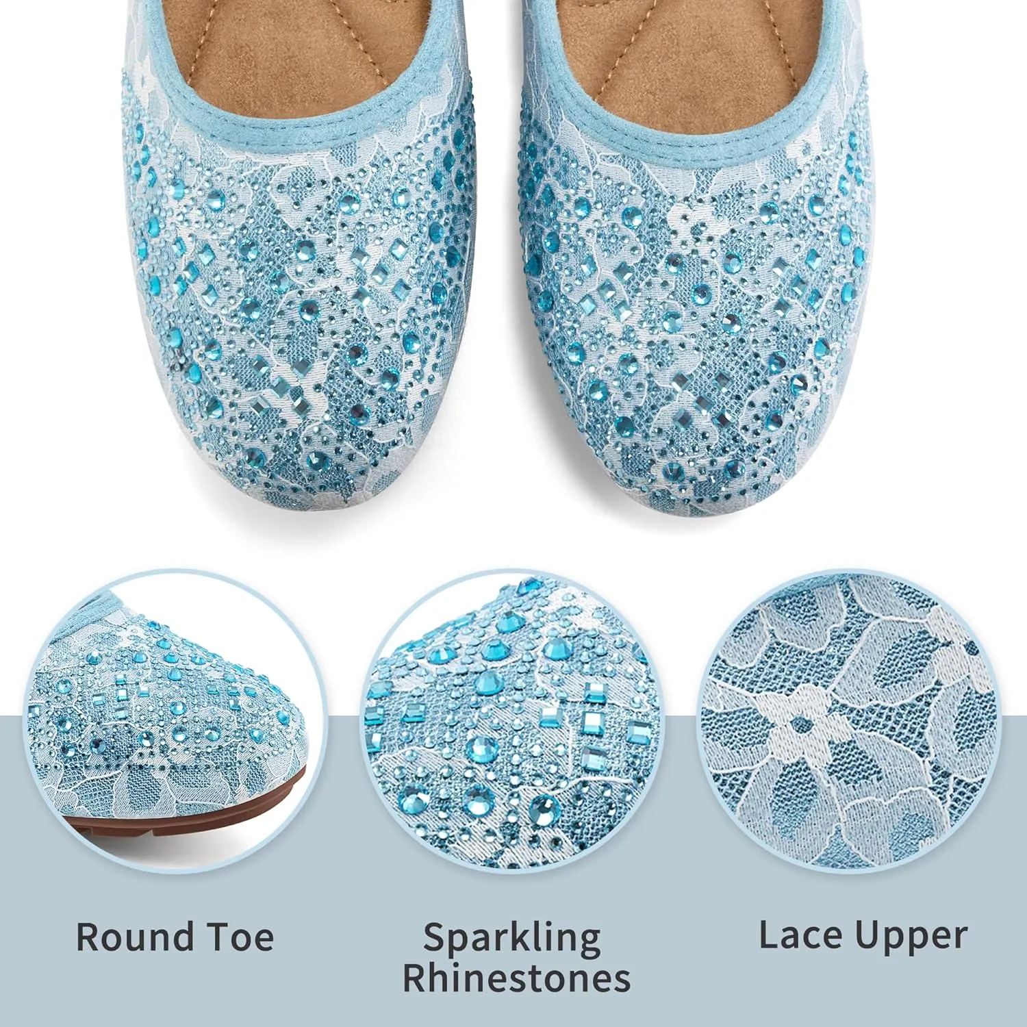 Ballet Flats for Women Dressy : Comfortable Dress Rhinestone Lace Wedding Flat for 2025 - Ladies Slip On Walking Office Shoes