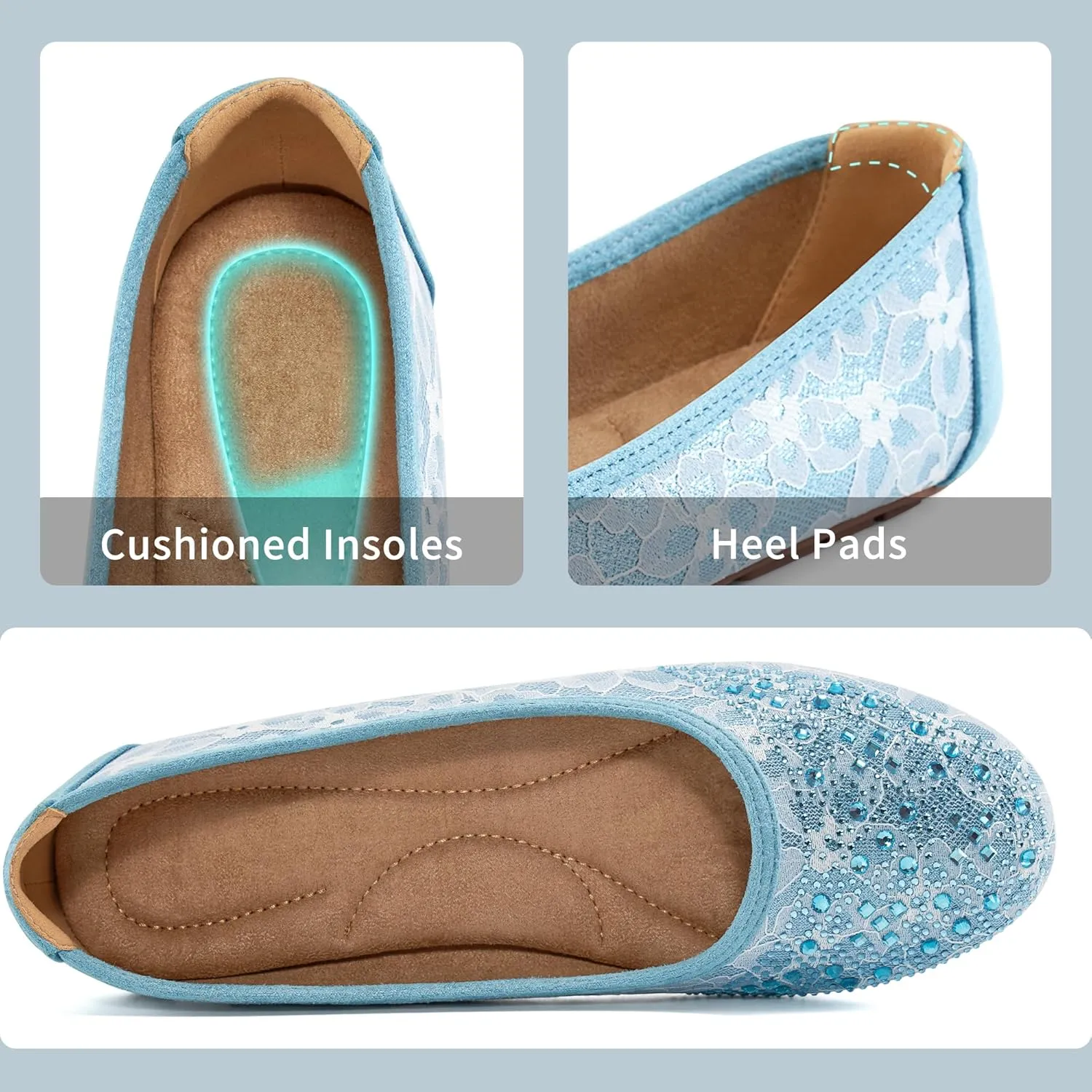 Ballet Flats for Women Dressy : Comfortable Dress Rhinestone Lace Wedding Flat for 2025 - Ladies Slip On Walking Office Shoes