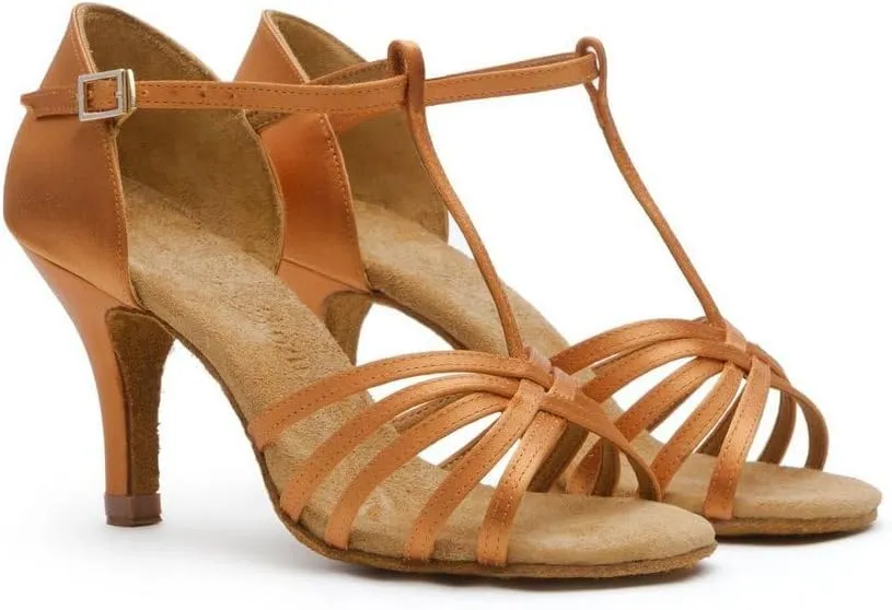 BDdance Women's Latin Salsa Tango Jazz Ballroom Performance Practice Heels #217, Dark Tan, 4.5-11