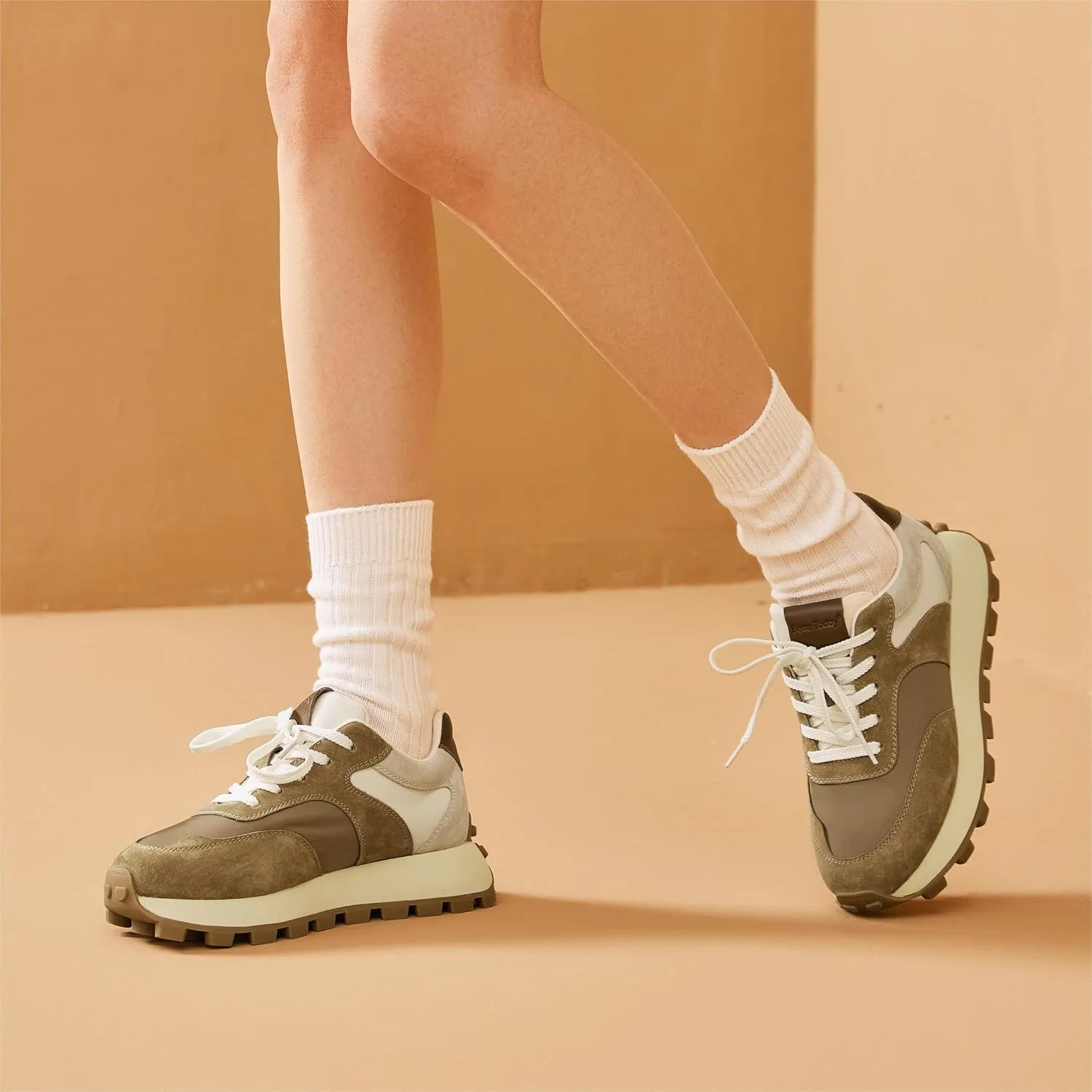 BEAU TODAY Sneakers for Women Genuine Leather Patchwork Casual Walking Shoes Retro Non-Slip Comfortable Lightweight Breathable Tennis Running Shoes