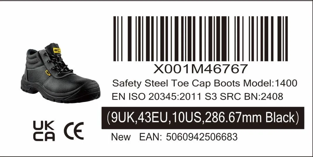 Black Hammer Mens Safety Boots Work Shoes Leather Steel Toe Cap Lightweight Footwear S3 SRC 1400 Black