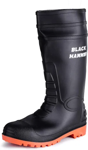 Black Hammer Mens Waterproof Steel Toe Cap Wellies with Steel Midsole Wellington Boots S5 SRC 9988