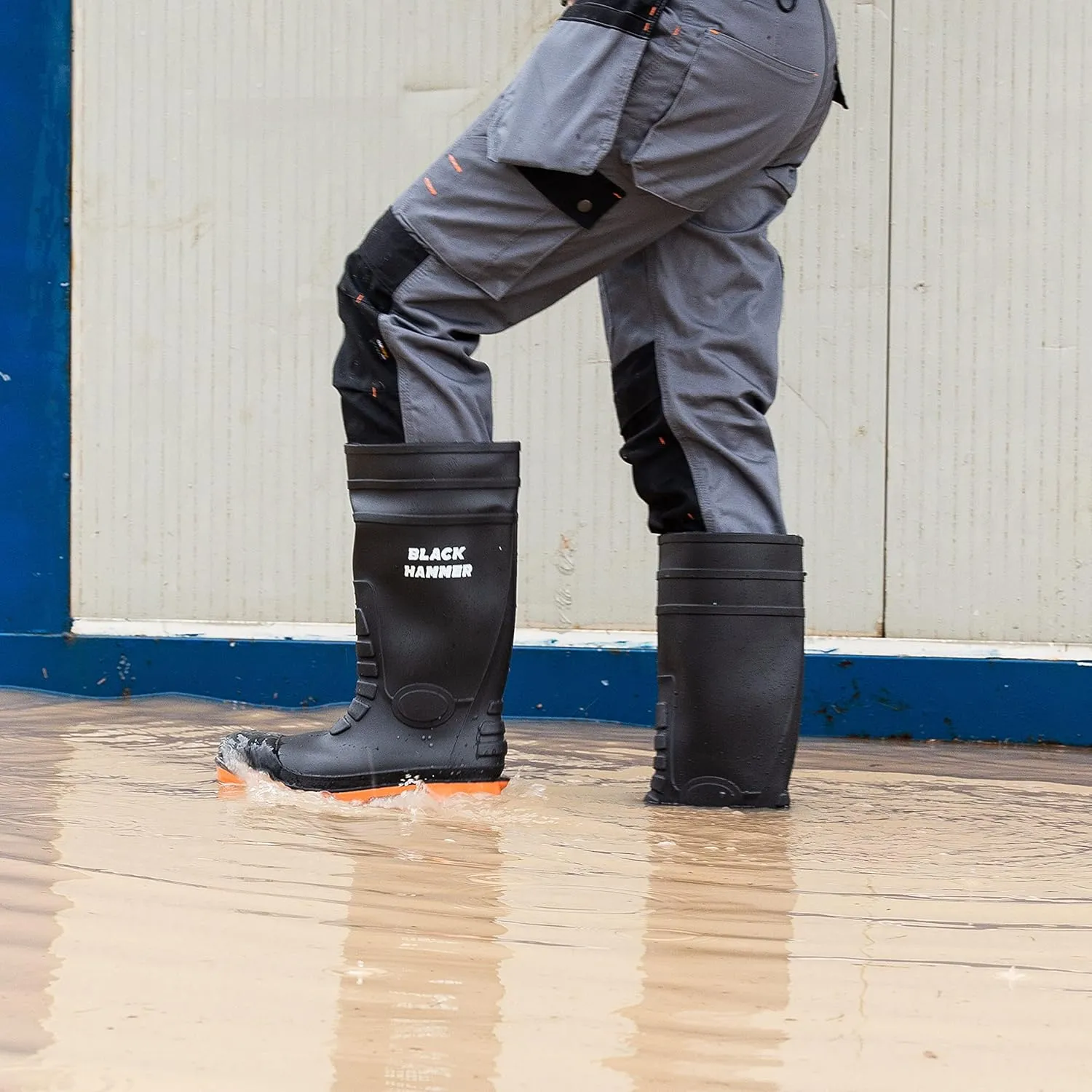 Black Hammer Mens Waterproof Steel Toe Cap Wellies with Steel Midsole Wellington Boots S5 SRC 9988