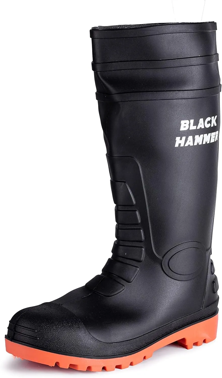 Black Hammer Mens Waterproof Steel Toe Cap Wellies with Steel Midsole Wellington Boots S5 SRC 9988