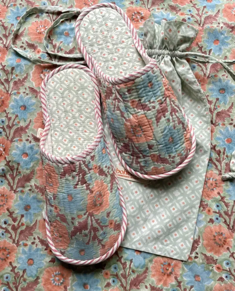 Bohemia Design Duck Egg Block Print Slippers