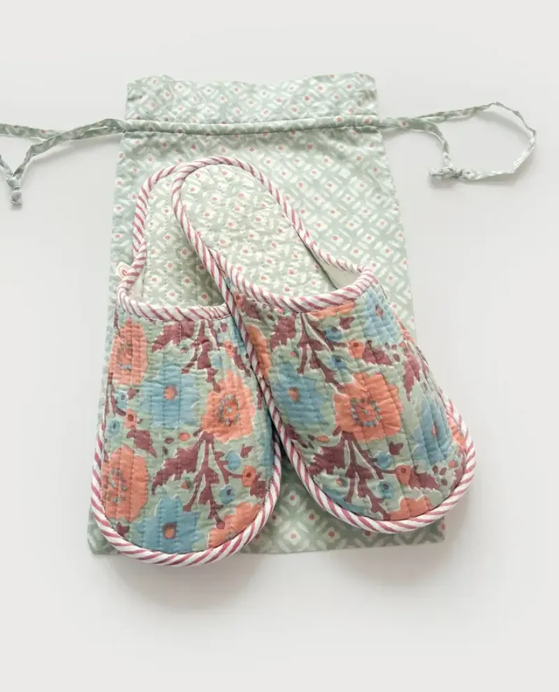 Bohemia Design Duck Egg Block Print Slippers