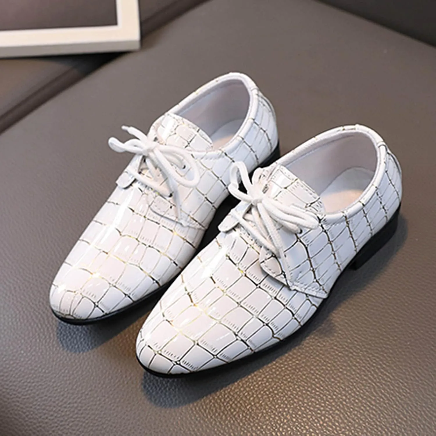 Boys Printed xford Dress Shoes, Fashion Leather Lace-up Comfortable Slip-on Pointed-Toe Business Formal Shoes