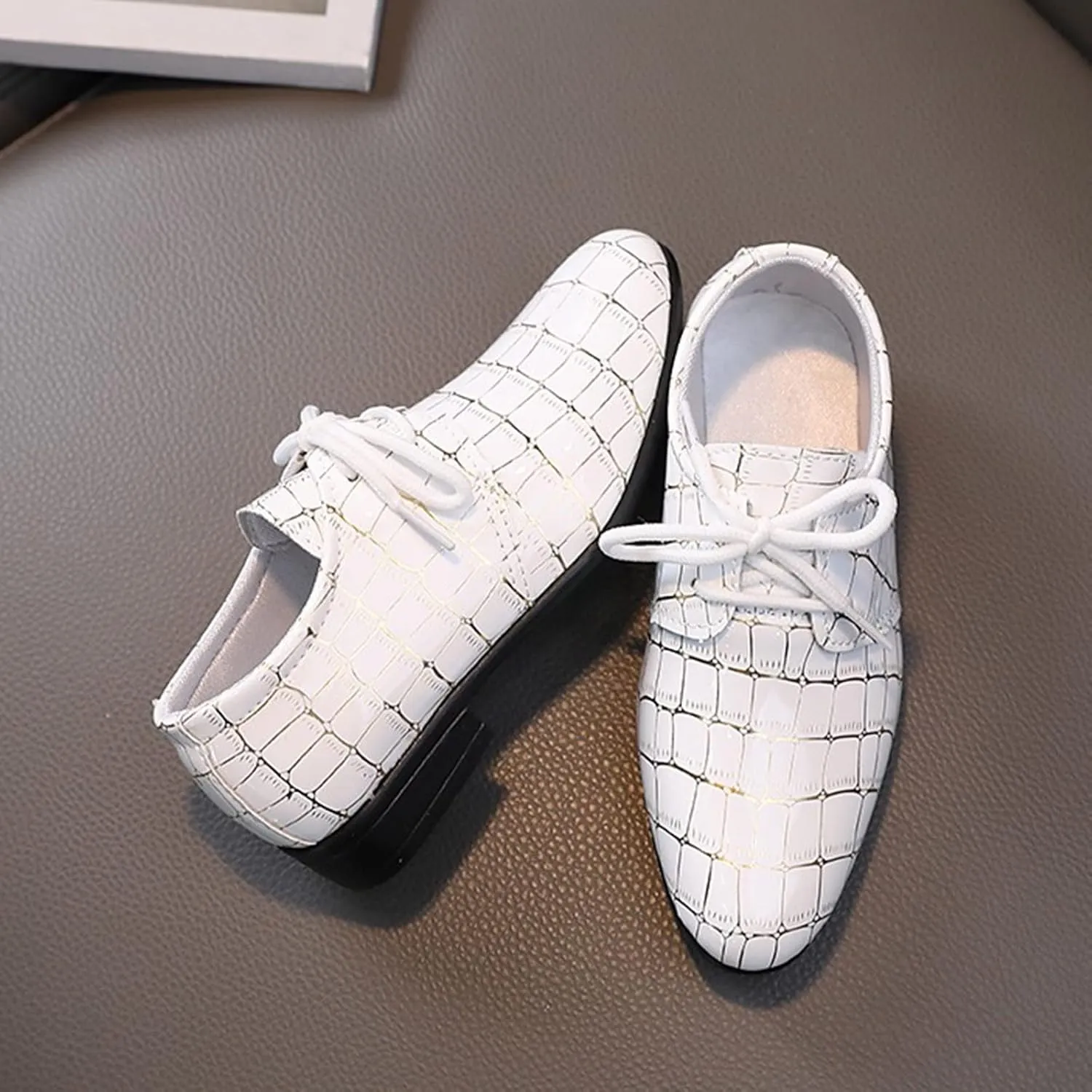 Boys Printed xford Dress Shoes, Fashion Leather Lace-up Comfortable Slip-on Pointed-Toe Business Formal Shoes