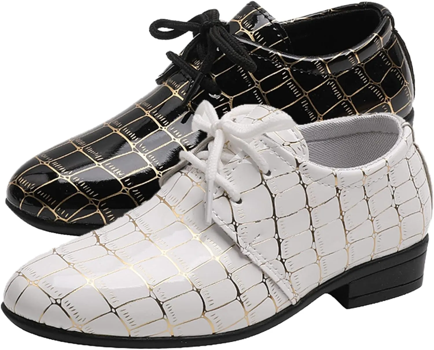 Boys Printed xford Dress Shoes, Fashion Leather Lace-up Comfortable Slip-on Pointed-Toe Business Formal Shoes