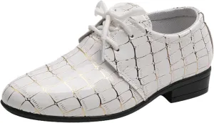 Boys Printed xford Dress Shoes, Fashion Leather Lace-up Comfortable Slip-on Pointed-Toe Business Formal Shoes