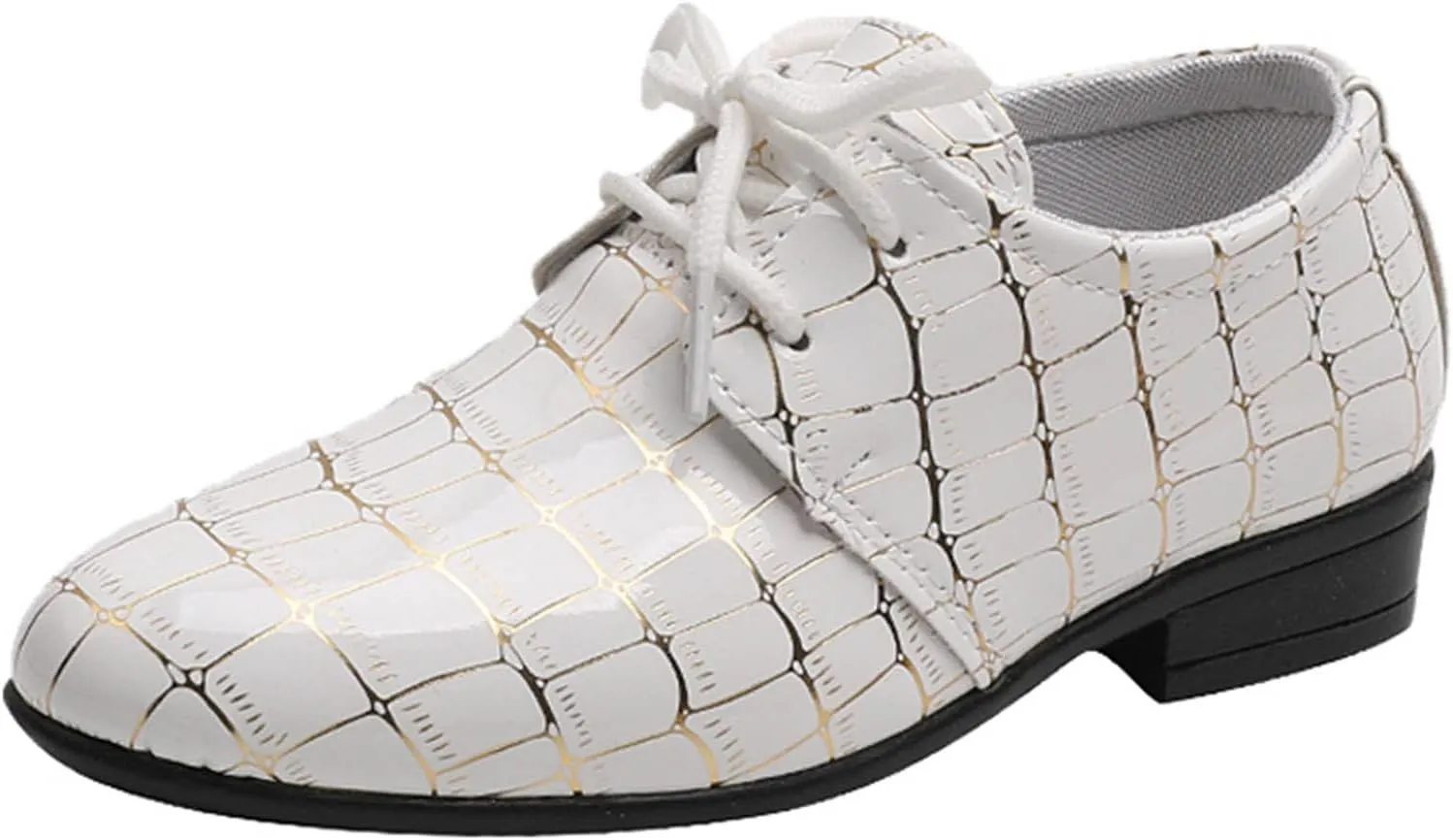 Boys Printed xford Dress Shoes, Fashion Leather Lace-up Comfortable Slip-on Pointed-Toe Business Formal Shoes