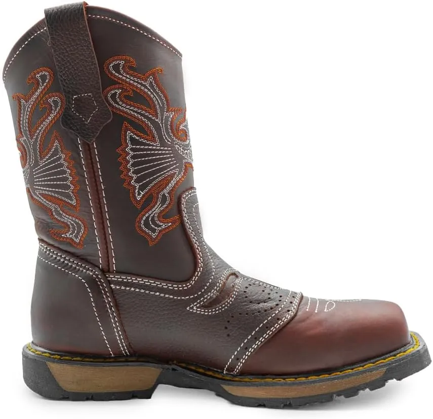CEBU men's composite toe work boots, construction and industrial safety, utility, leather, breathable, 10 inch shoes, Rodeo