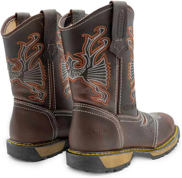 CEBU men's composite toe work boots, construction and industrial safety, utility, leather, breathable, 10 inch shoes, Rodeo