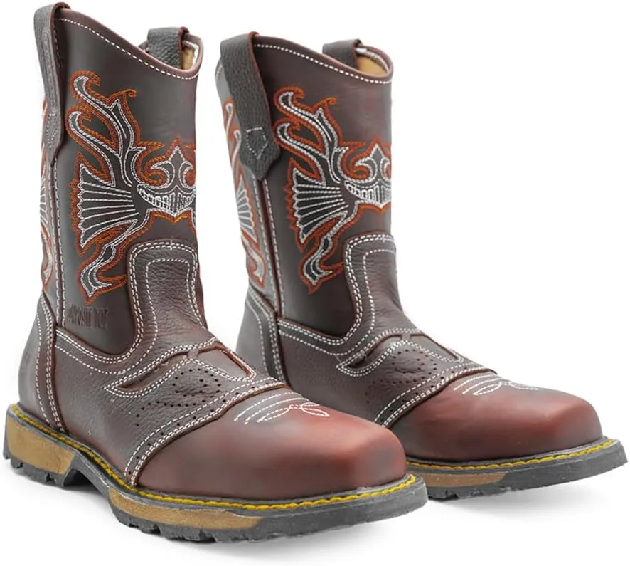 CEBU men's composite toe work boots, construction and industrial safety, utility, leather, breathable, 10 inch shoes, Rodeo