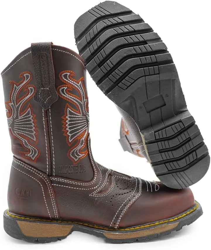 CEBU men's composite toe work boots, construction and industrial safety, utility, leather, breathable, 10 inch shoes, Rodeo