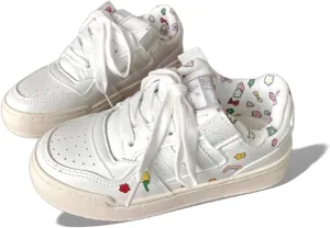 Charming Rainbow Flower White Platform Sneakers - Cute Floral Print, Casual Shoes for Women & Teens - Lightweight & Stylish