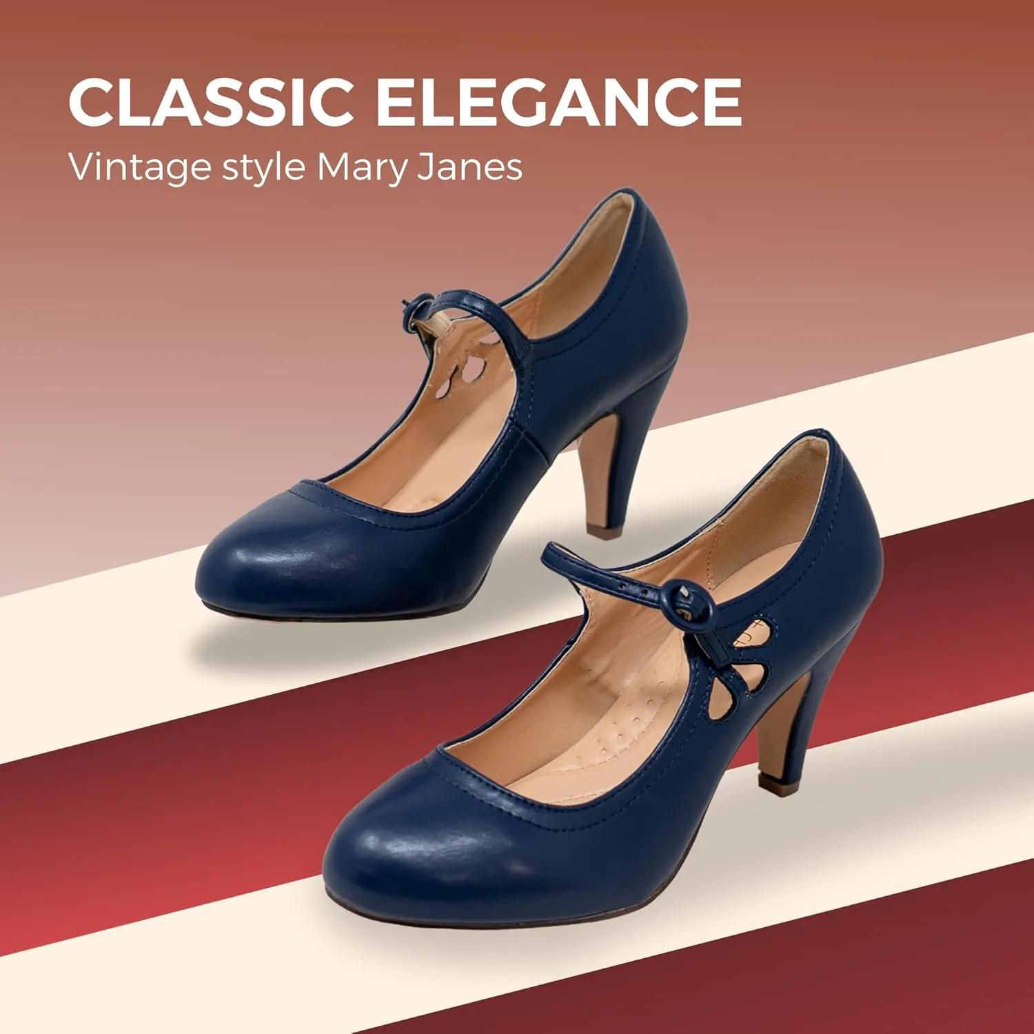Chase & Chloe Kimmy-21 Women's Round Toe Pierced Mid Heel Mary Jane Style Dress Pumps