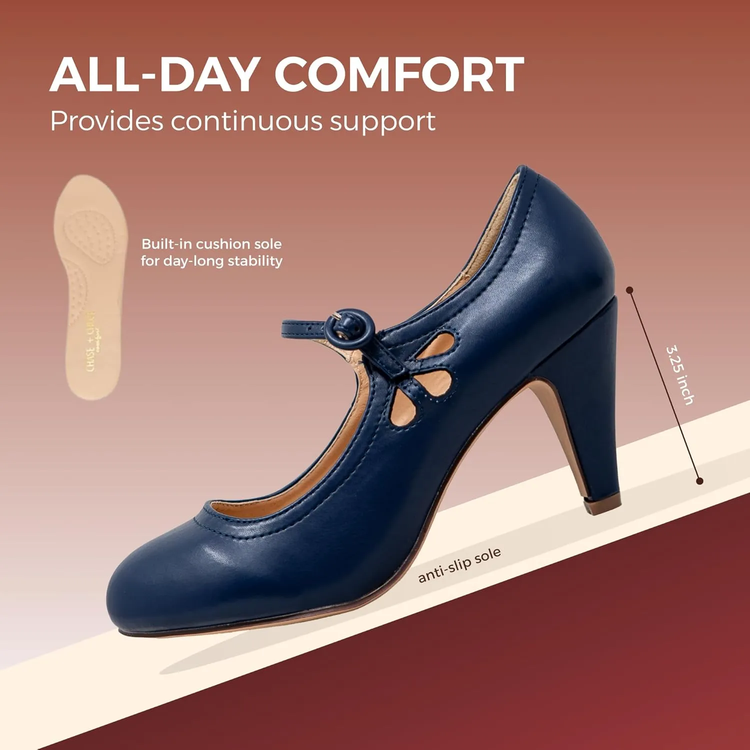 Chase & Chloe Kimmy-21 Women's Round Toe Pierced Mid Heel Mary Jane Style Dress Pumps
