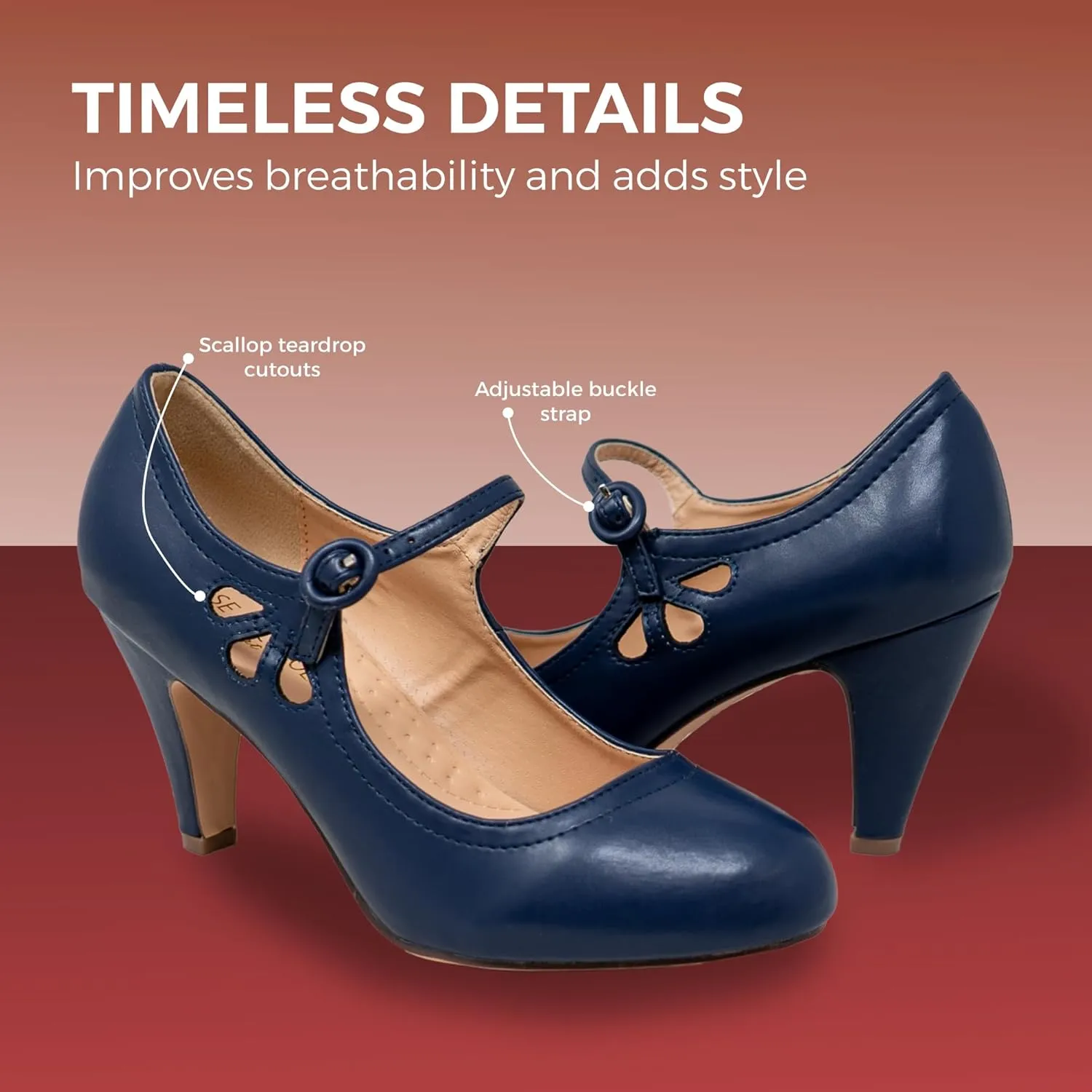 Chase & Chloe Kimmy-21 Women's Round Toe Pierced Mid Heel Mary Jane Style Dress Pumps