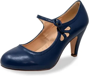 Chase & Chloe Kimmy-21 Women's Round Toe Pierced Mid Heel Mary Jane Style Dress Pumps
