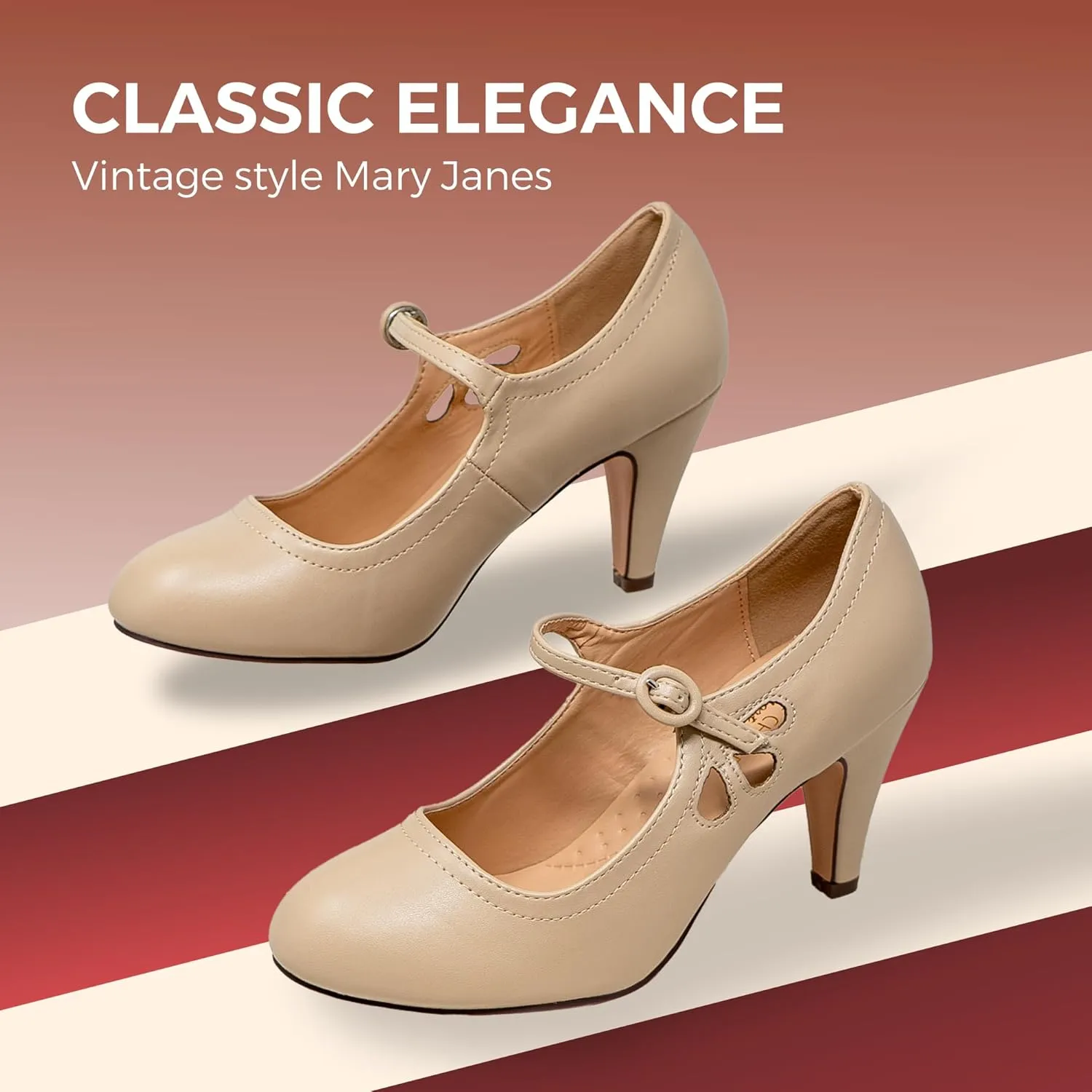 Chase & Chloe Kimmy-21 Women's Round Toe Pierced Mid Heel Mary Jane Style Dress Pumps