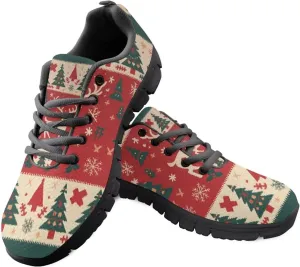 Christmas Sneakers for Women Flat Cozy Lace Up Low-Top Anti-Slip Workout Running Sneakers for Ladies Outdoor Exercise Hiking Shoes for Teen Girls US 5-12