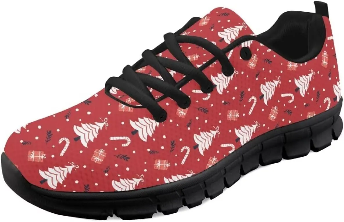 Christmas Sneakers for Women Flat Cozy Lace Up Low-Top Anti-Slip Workout Running Sneakers for Ladies Outdoor Exercise Hiking Shoes for Teen Girls US 5-12