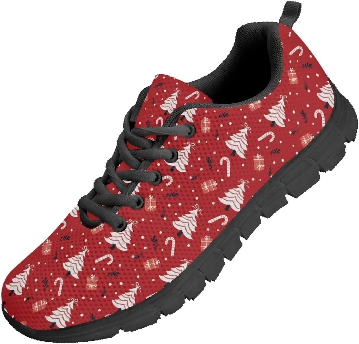 Christmas Sneakers for Women Flat Cozy Lace Up Low-Top Anti-Slip Workout Running Sneakers for Ladies Outdoor Exercise Hiking Shoes for Teen Girls US 5-12