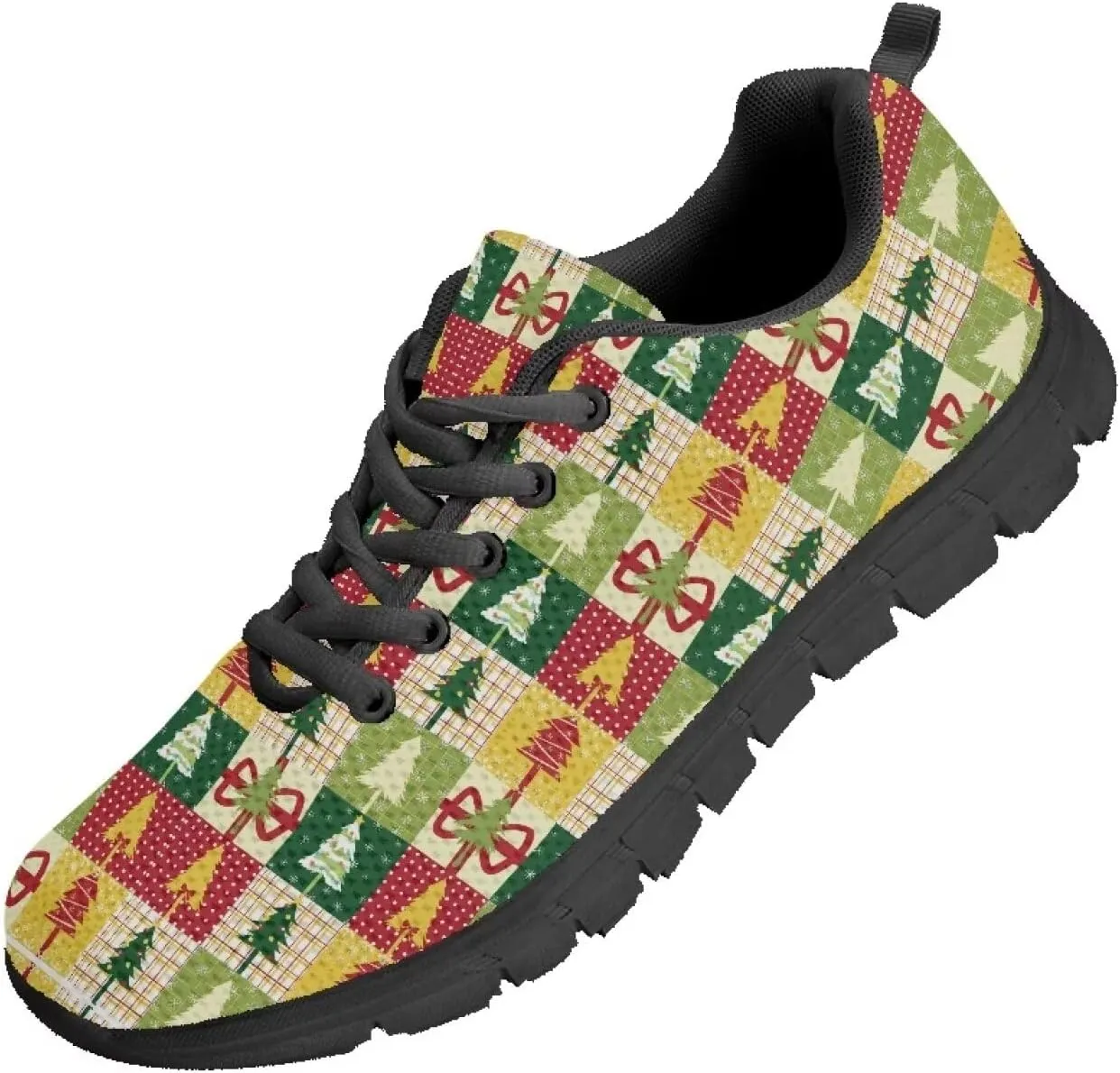 Christmas Sneakers for Women Flat Cozy Lace Up Low-Top Anti-Slip Workout Running Sneakers for Ladies Outdoor Exercise Hiking Shoes for Teen Girls US 5-12