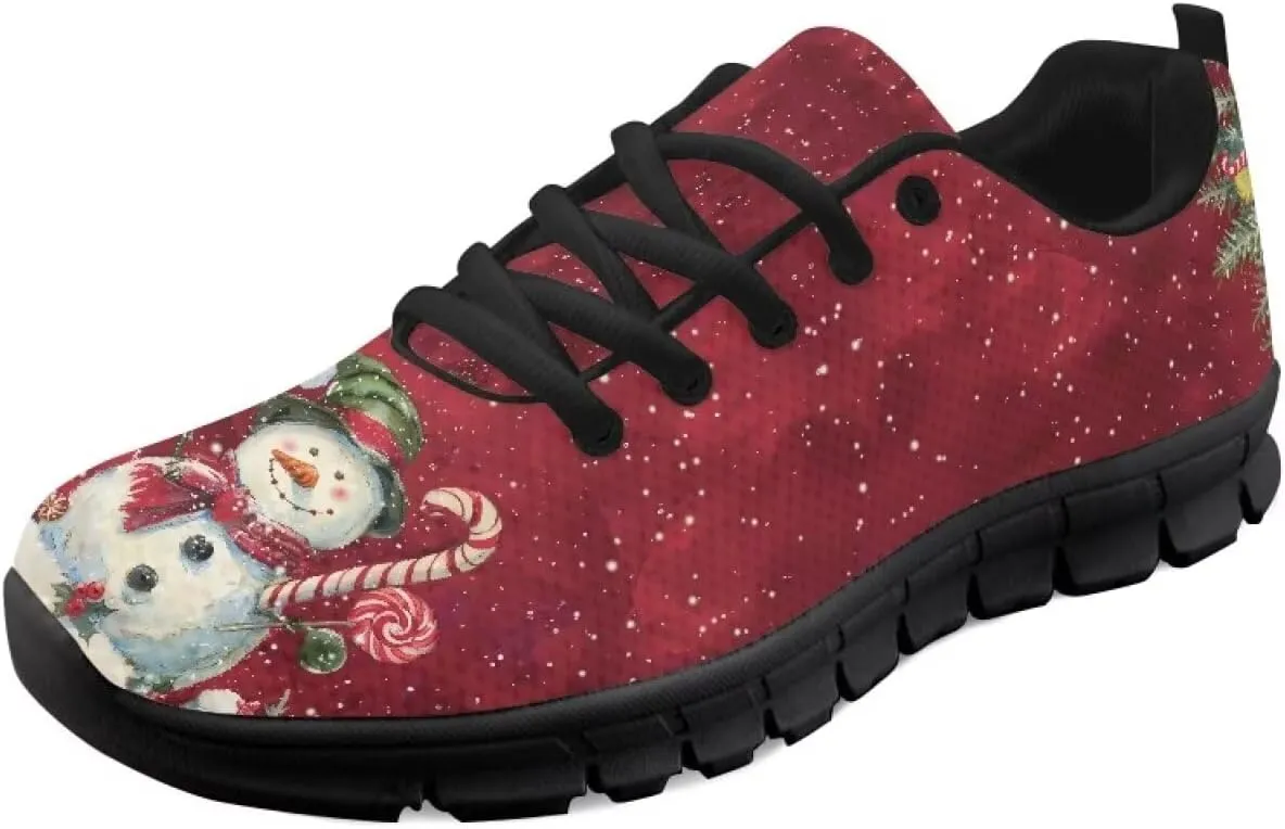 Christmas Sneakers for Women Flat Cozy Lace Up Low-Top Anti-Slip Workout Running Sneakers for Ladies Outdoor Exercise Hiking Shoes for Teen Girls US 5-12