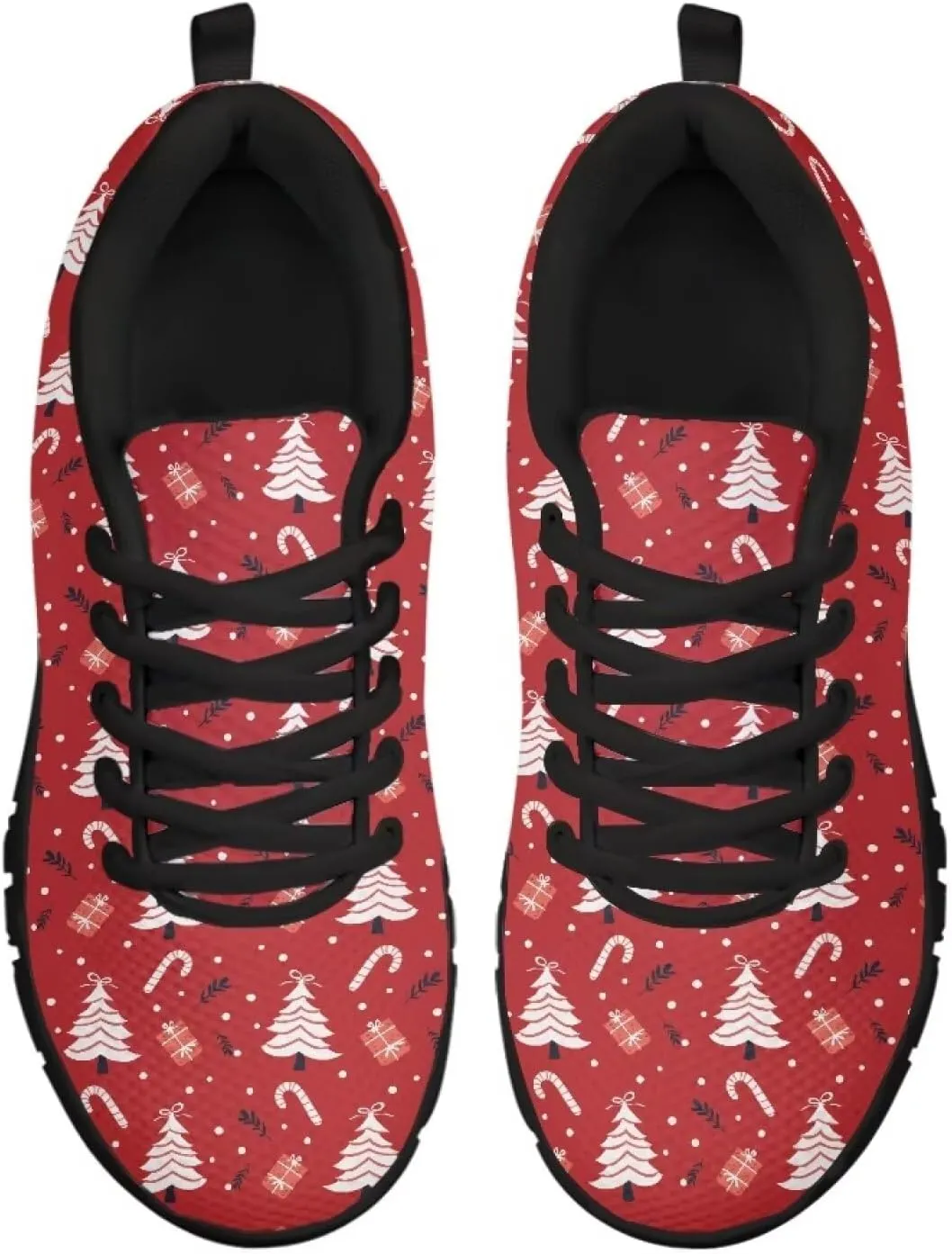 Christmas Sneakers for Women Flat Cozy Lace Up Low-Top Anti-Slip Workout Running Sneakers for Ladies Outdoor Exercise Hiking Shoes for Teen Girls US 5-12