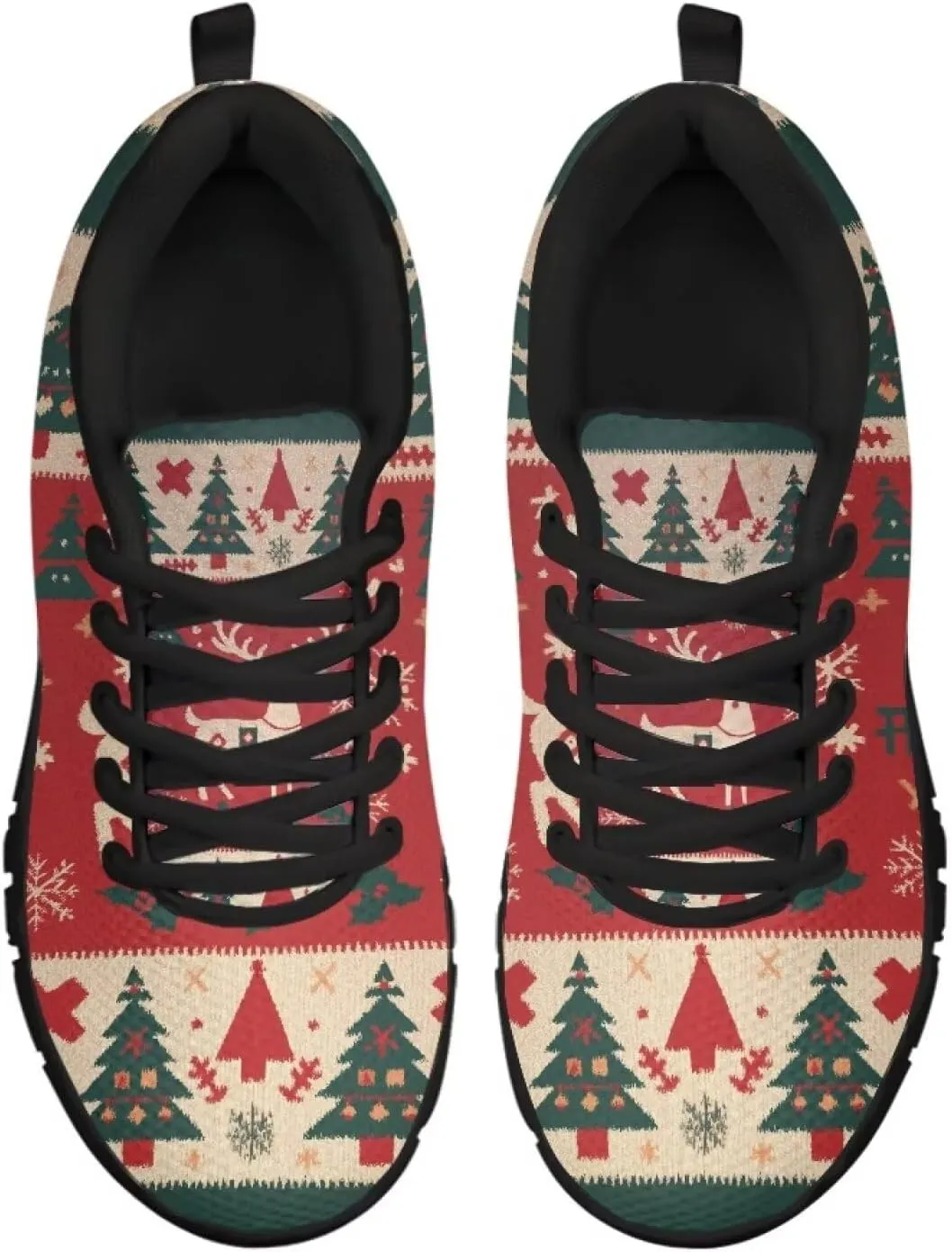 Christmas Sneakers for Women Flat Cozy Lace Up Low-Top Anti-Slip Workout Running Sneakers for Ladies Outdoor Exercise Hiking Shoes for Teen Girls US 5-12