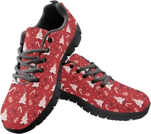 Christmas Sneakers for Women Flat Cozy Lace Up Low-Top Anti-Slip Workout Running Sneakers for Ladies Outdoor Exercise Hiking Shoes for Teen Girls US 5-12