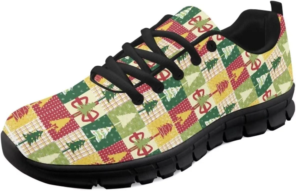 Christmas Sneakers for Women Flat Cozy Lace Up Low-Top Anti-Slip Workout Running Sneakers for Ladies Outdoor Exercise Hiking Shoes for Teen Girls US 5-12