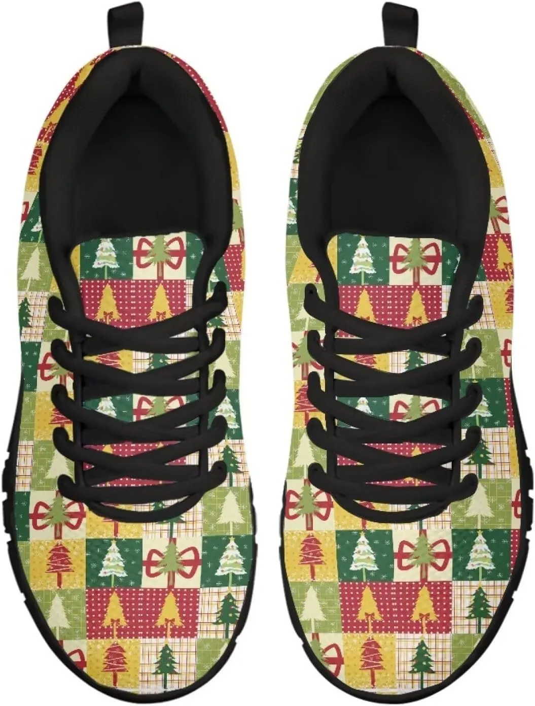 Christmas Sneakers for Women Flat Cozy Lace Up Low-Top Anti-Slip Workout Running Sneakers for Ladies Outdoor Exercise Hiking Shoes for Teen Girls US 5-12