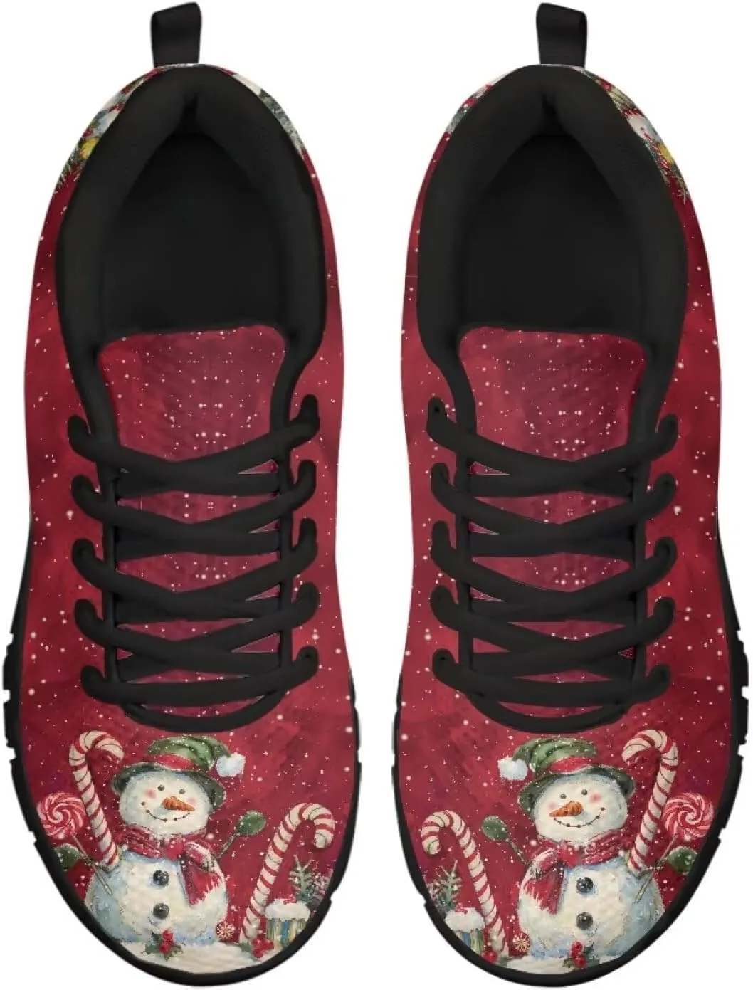 Christmas Sneakers for Women Flat Cozy Lace Up Low-Top Anti-Slip Workout Running Sneakers for Ladies Outdoor Exercise Hiking Shoes for Teen Girls US 5-12
