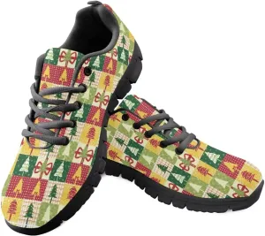 Christmas Sneakers for Women Flat Cozy Lace Up Low-Top Anti-Slip Workout Running Sneakers for Ladies Outdoor Exercise Hiking Shoes for Teen Girls US 5-12