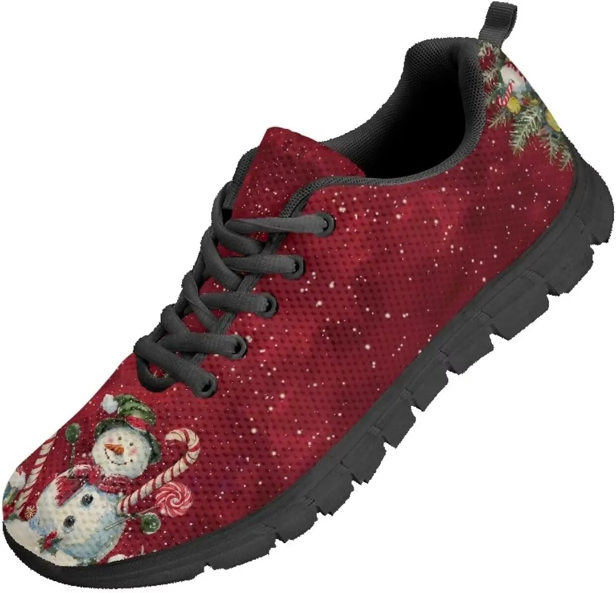 Christmas Sneakers for Women Flat Cozy Lace Up Low-Top Anti-Slip Workout Running Sneakers for Ladies Outdoor Exercise Hiking Shoes for Teen Girls US 5-12