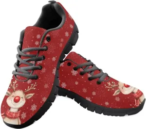 Christmas Sneakers for Women Flat Cozy Lace Up Low-Top Outdoor Gym Sneakers for Ladies Anti-Slip Workout Exercise Hiking Shoes for Teen Girls US 5-12