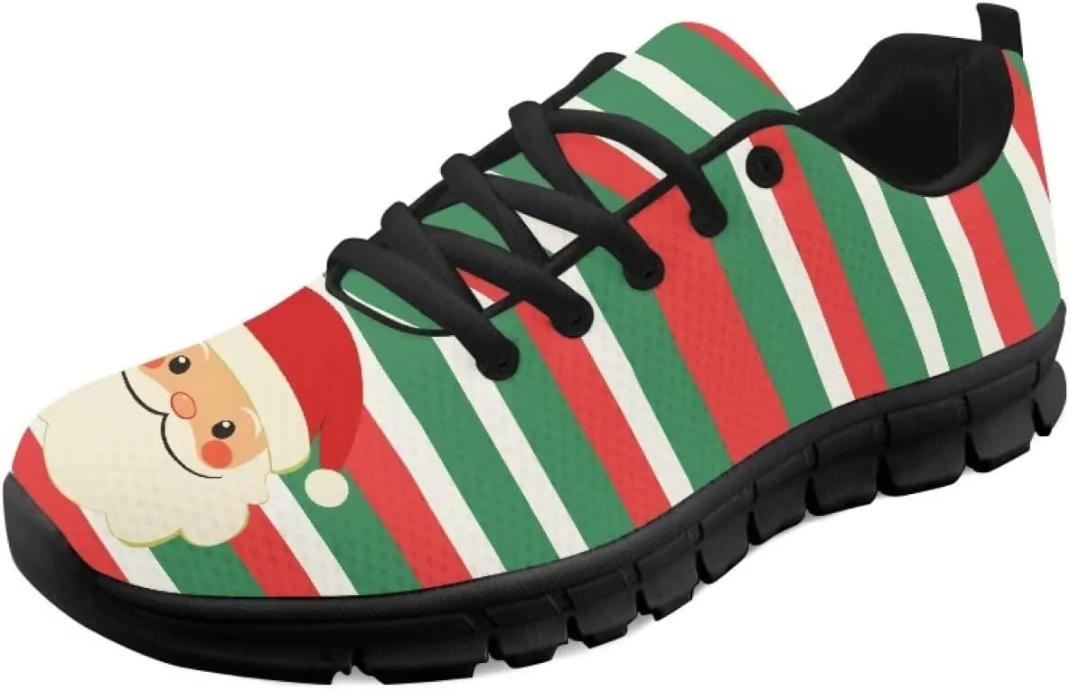 Christmas Sneakers for Women Flat Cozy Lace Up Low-Top Outdoor Gym Sneakers for Ladies Anti-Slip Workout Exercise Hiking Shoes for Teen Girls US 5-12