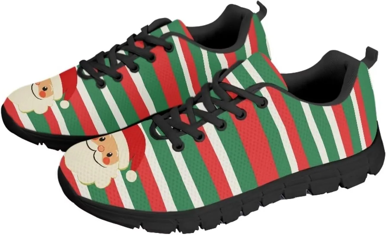 Christmas Sneakers for Women Flat Cozy Lace Up Low-Top Outdoor Gym Sneakers for Ladies Anti-Slip Workout Exercise Hiking Shoes for Teen Girls US 5-12