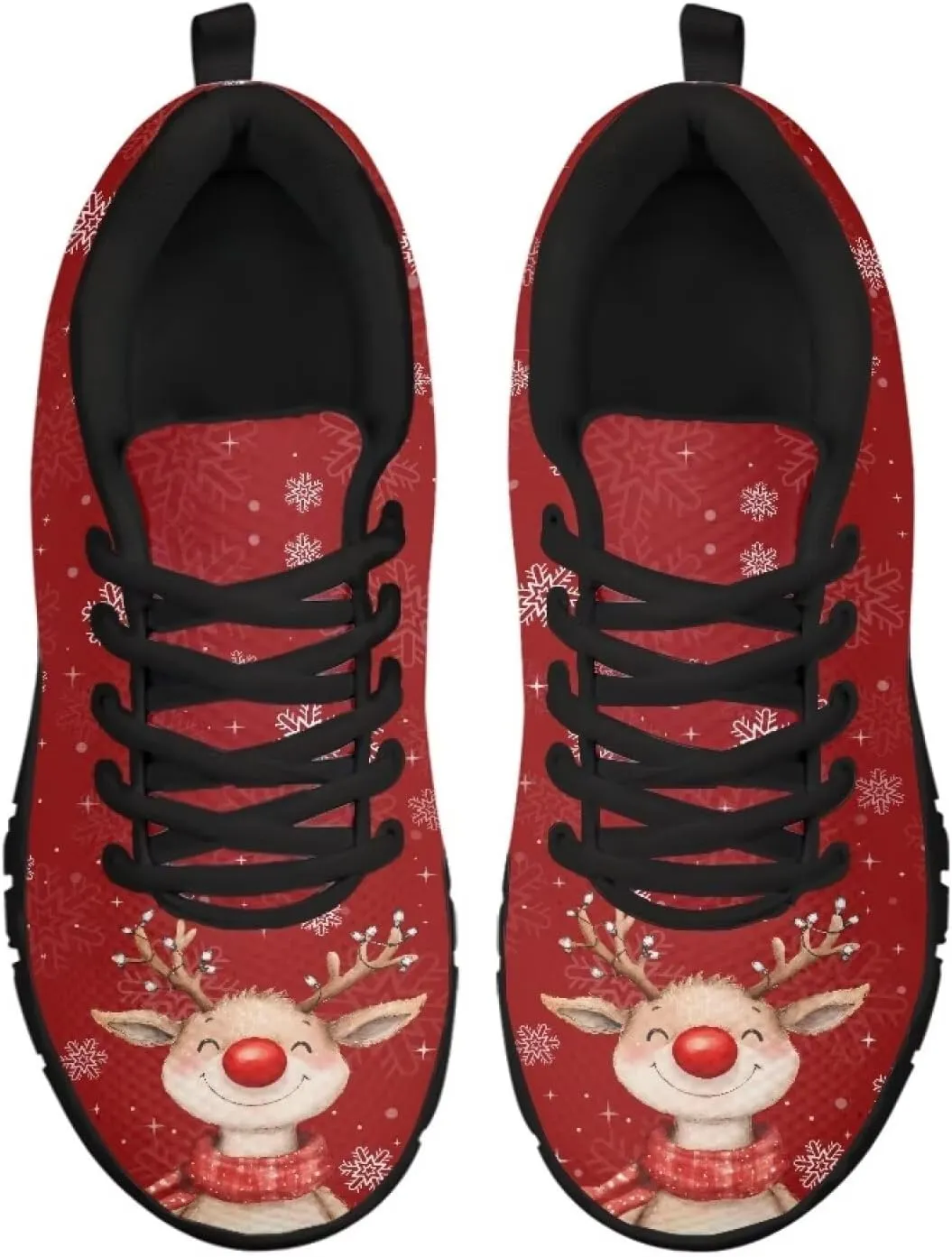 Christmas Sneakers for Women Flat Cozy Lace Up Low-Top Outdoor Gym Sneakers for Ladies Anti-Slip Workout Exercise Hiking Shoes for Teen Girls US 5-12