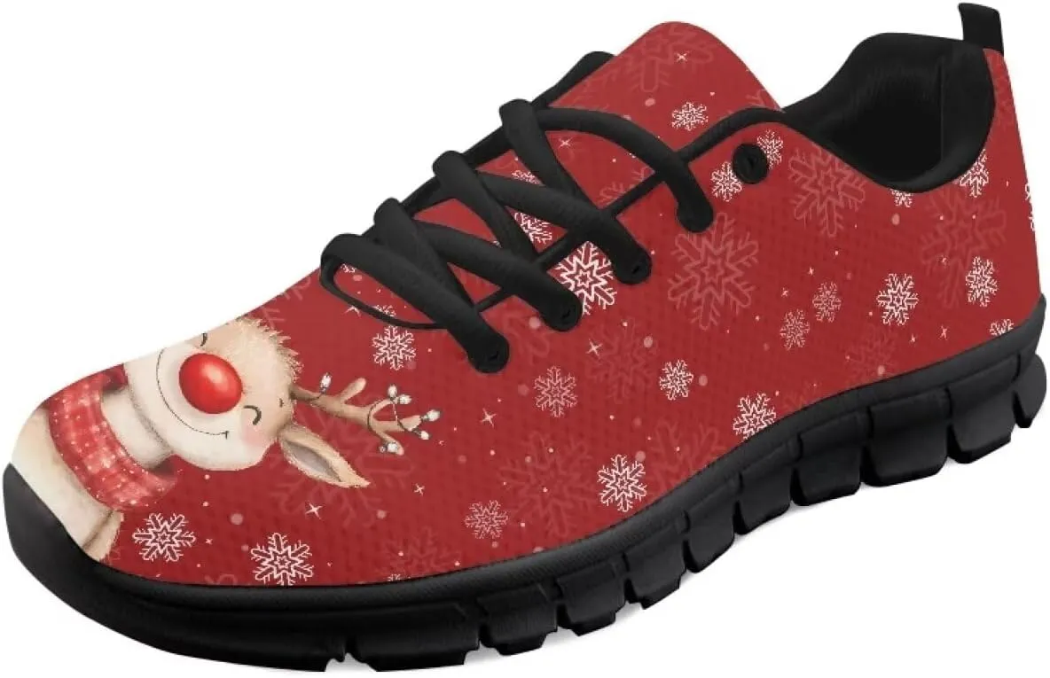 Christmas Sneakers for Women Flat Cozy Lace Up Low-Top Outdoor Gym Sneakers for Ladies Anti-Slip Workout Exercise Hiking Shoes for Teen Girls US 5-12