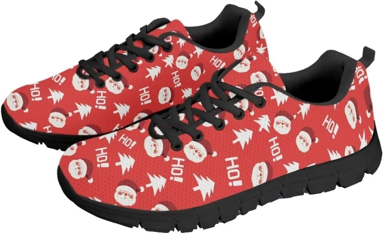 Christmas Sneakers for Women Flat Soft Low-Top Outdoor Running Sneakers for Ladies Lace-Up Non-Slip Workout Hiking Shoes for Teen Girls US 5-12