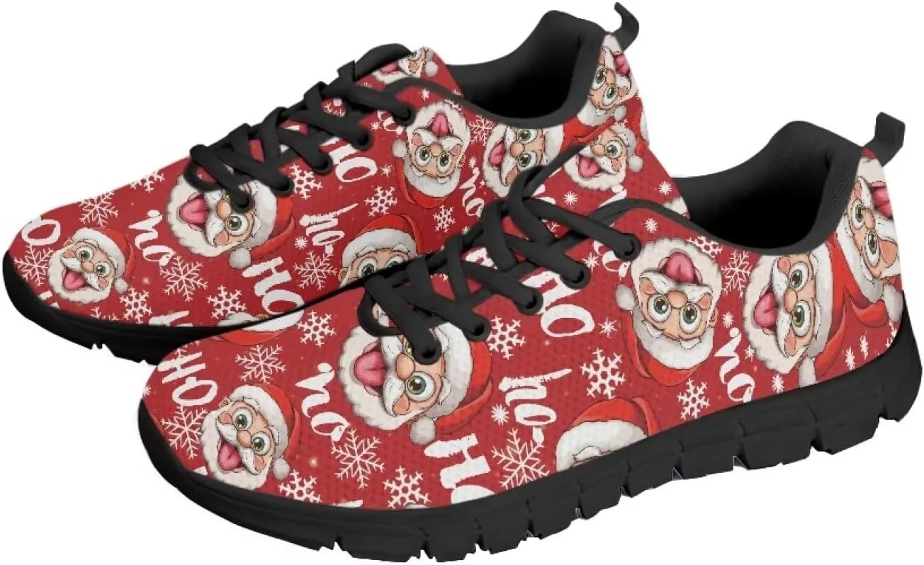 Christmas Sneakers for Women Flat Soft Low-Top Outdoor Running Sneakers for Ladies Lace-Up Non-Slip Workout Hiking Shoes for Teen Girls US 5-12