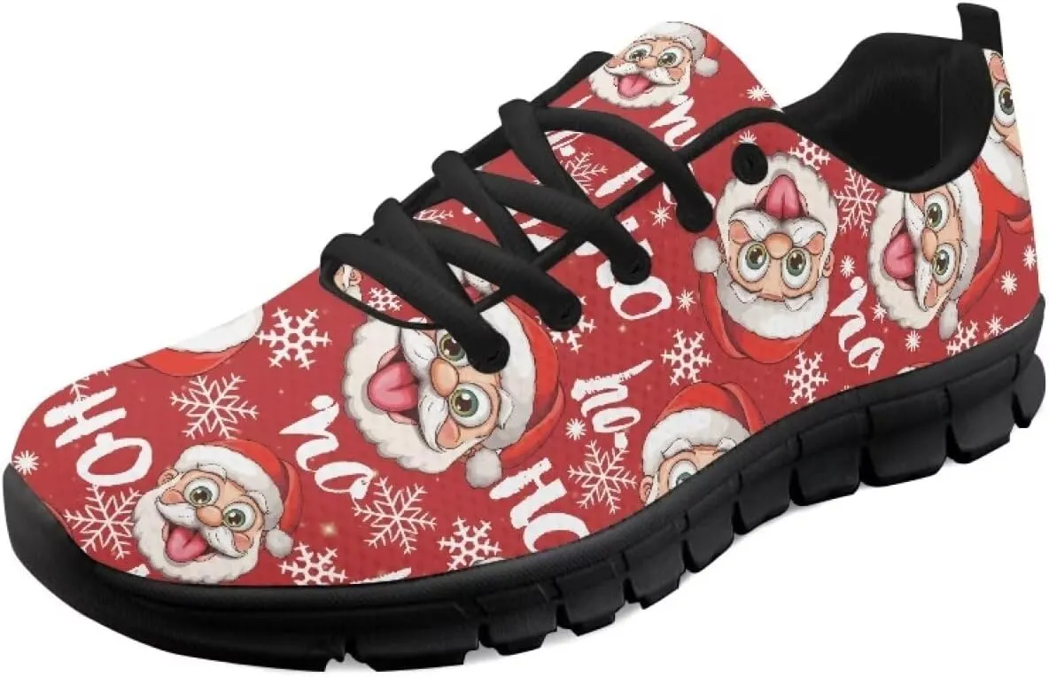 Christmas Sneakers for Women Flat Soft Low-Top Outdoor Running Sneakers for Ladies Lace-Up Non-Slip Workout Hiking Shoes for Teen Girls US 5-12